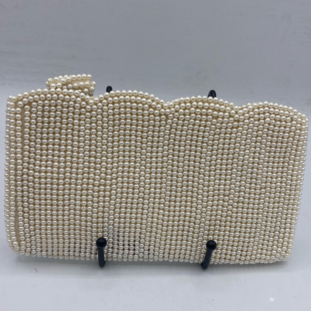 Vintage Cream Faux pearl Beaded Clutch/Purse Made In Japan iPhone 11 Fits in bag - Picture 3 of 11